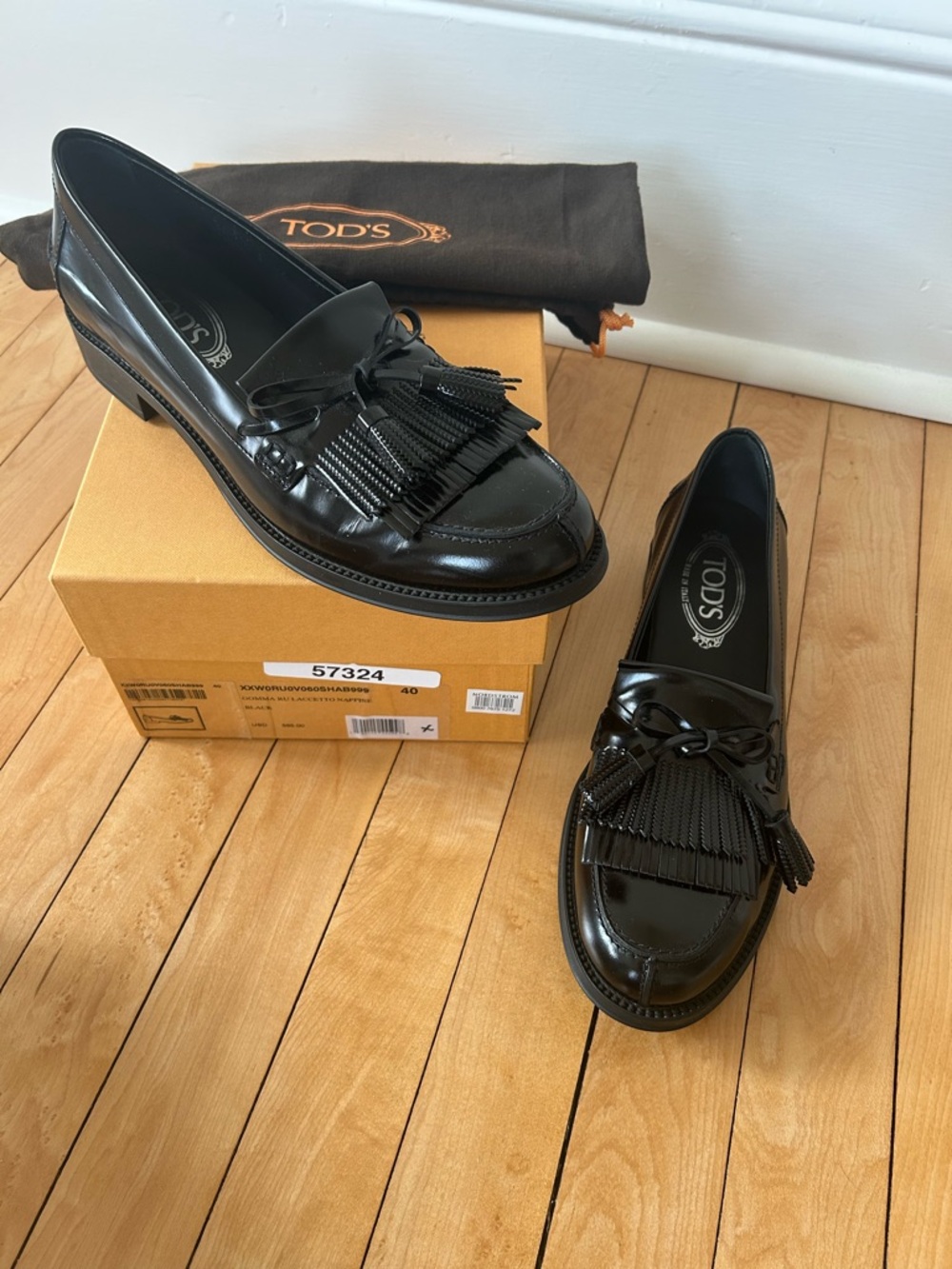Tod’s Women’s Black Gomma Ru Laccetto Nappine Leather Loafers - 40